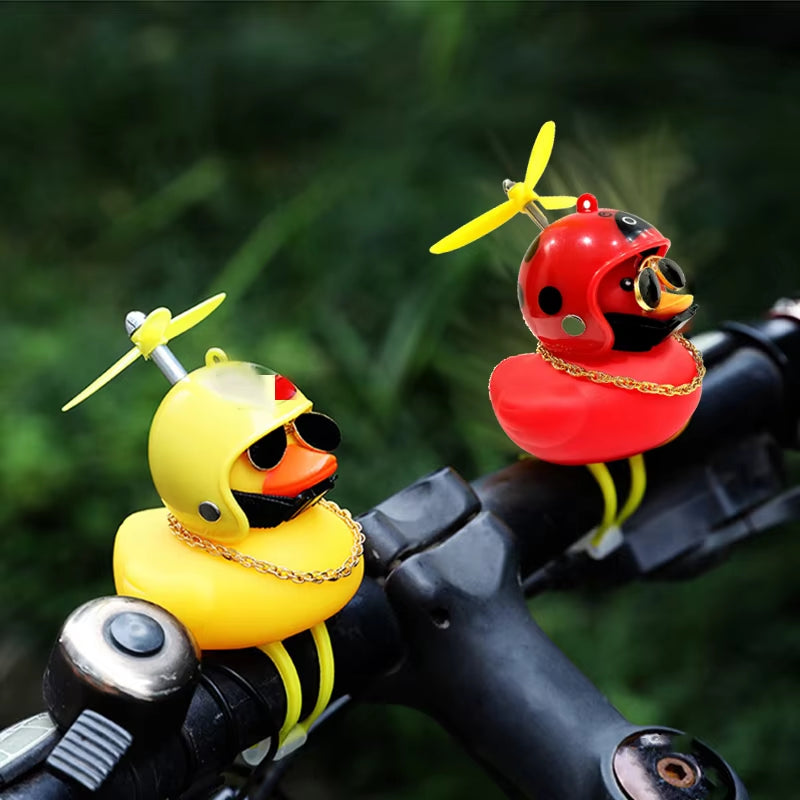 Car Duck with Helmet Broken Wind Pendant Small Yellow Duck Road Bike Motor Helmet Riding Cycling Accessories without Lights