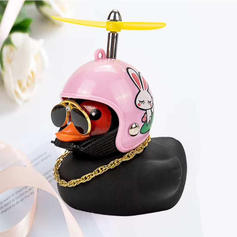 Car Duck with Helmet Broken Wind Pendant Small Yellow Duck Road Bike Motor Helmet Riding Cycling Accessories without Lights