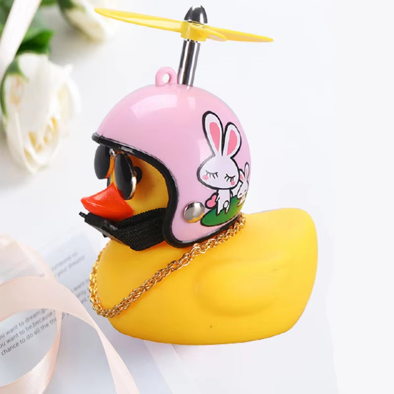 Car Duck with Helmet Broken Wind Pendant Small Yellow Duck Road Bike Motor Helmet Riding Cycling Accessories without Lights